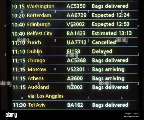 A Flight Board Showing Delayed And Cancelled Flights After A British