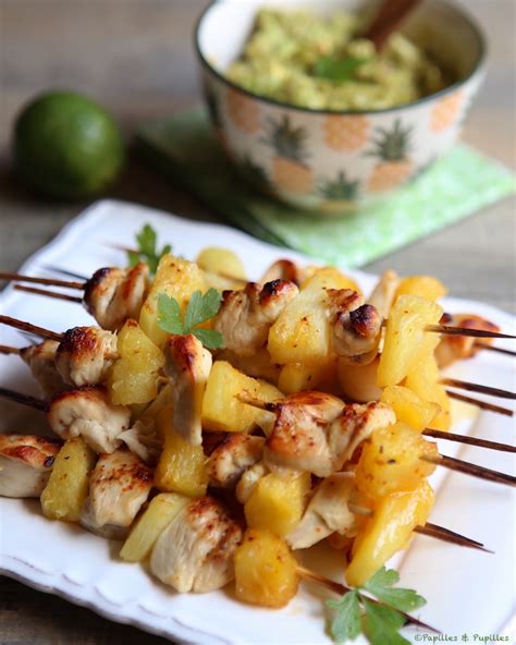 Brochettes De Poulet Lananas Miel Et Piment