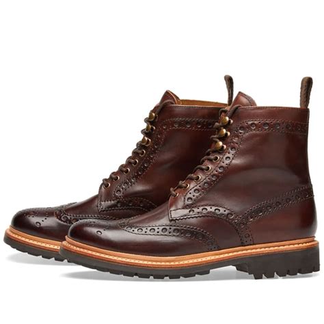 Grenson Fred Commando Sole Brogue Boot Dark Brown Hand Painted Calf