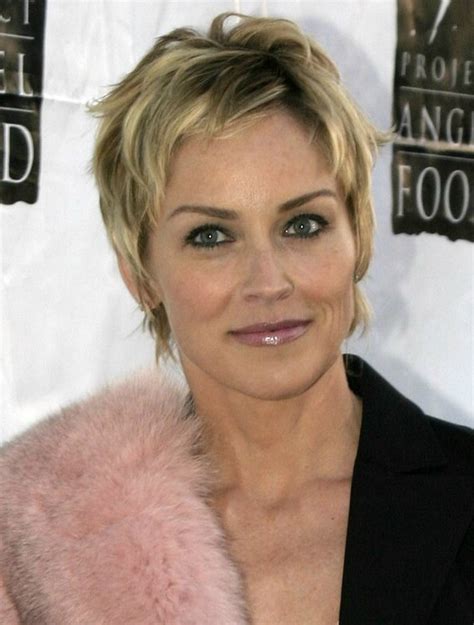 Sharon Stone S Blonde Hair In A Layered Pixie Cut