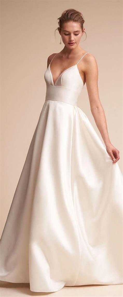 Glamorous Satin Spaghetti Straps Neckline A Line Wedding Dresses With