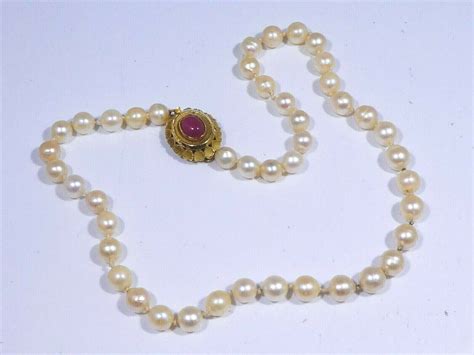 6mm Pearl Necklace With 14k Gold And Carnelian Clasp Gem