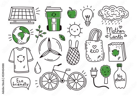 stock vector set  simple ecology doodles alternative energy