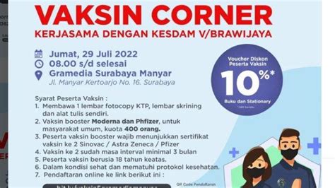 Lokasi Vaksin Booster Surabaya Hari Ini Jumat Juli Cito Mall