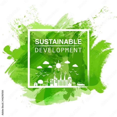 Sustainable Development Logo With Green Watercolor Paint Background