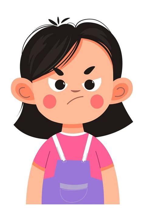 Angry or annoyed kid, child girlwith grumpy face | Cartoon expression ...