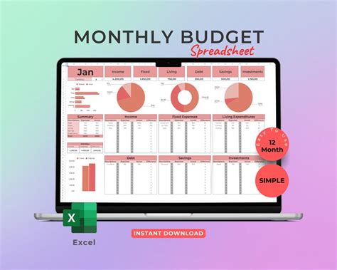 Excel Monthly Budget Template Planner Template Finance Tracker - Etsy