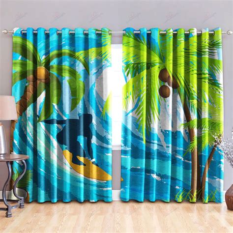 Surfing Coconut Tree Printed Window Curtain Home Decor Teehall Live