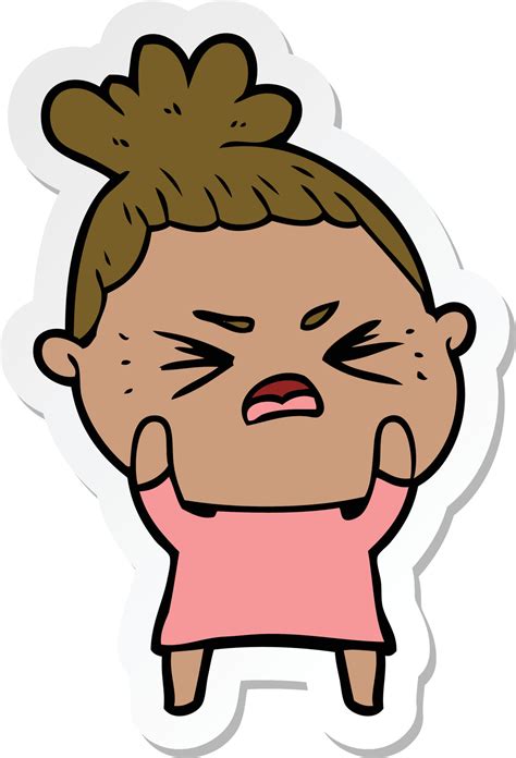 Sticker Of A Cartoon Angry Woman 9703025 Vector Art At Vecteezy