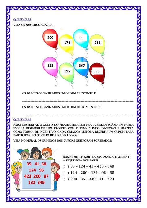 Avaliação De Matemática 3º Ano