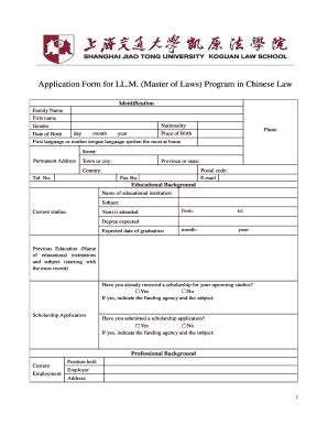 Fillable Online Law Sjtu Edu Application Form For Llm Master Of Laws