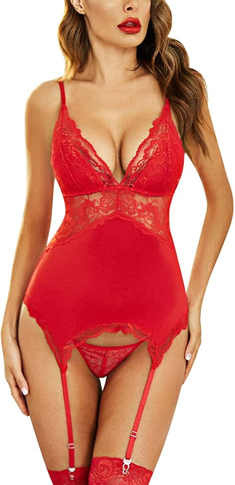 Avidlove Women Chemise Lingerie Set With Garter Belts Lace Babydoll