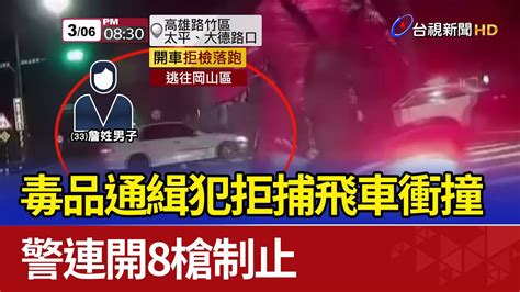 毒品通緝犯拒捕飛車衝撞 警連開8槍制止 Youtube