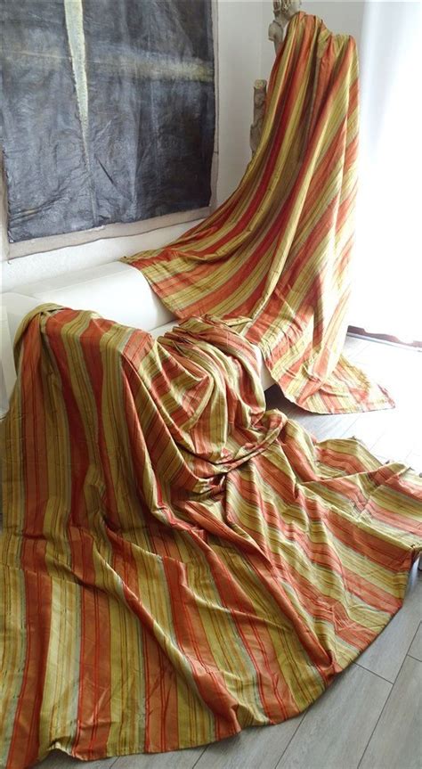 Proantic: Pair Of Silk Drapes With Stripes Pattern Great Refinement Fo