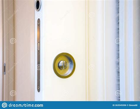 Modern White Sliding Wooden Door with Handles. Stock Photo - Image of modern, lock: 263549356