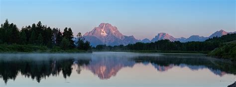 Mount Moran at Sunrise from Oxbow Bend, Wyoming. [OC] [8660x3200] : r ...