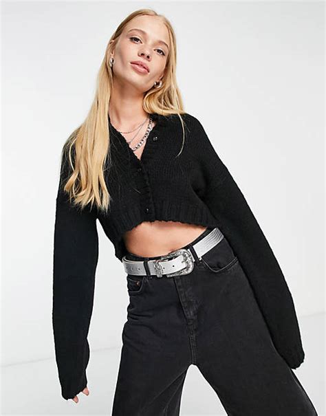 Asos Design Boxy Cropped Cardigan In Black Asos