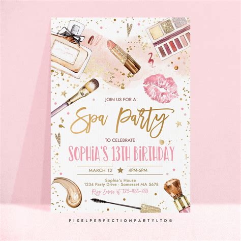 Editable Spa Makeup Birthday Party Invitation Glam Party Etsy