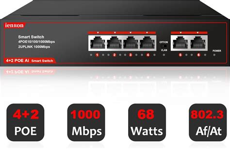 Ienron Interruptor Poe De Puertos Puertos Gigabit Poe Con