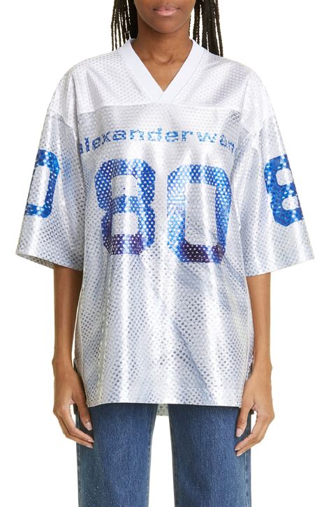 Buy Alexander Wang Oversize Logo Sequin Satin Football Jersey White