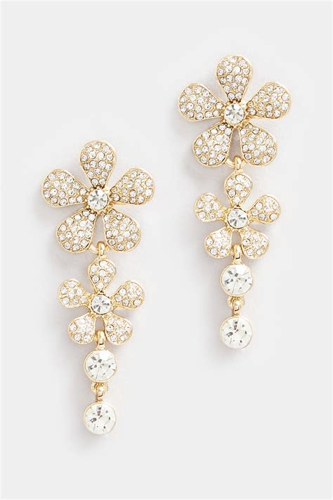 Gold Tone Diamante Flower Statement Earrings Yours Clothing