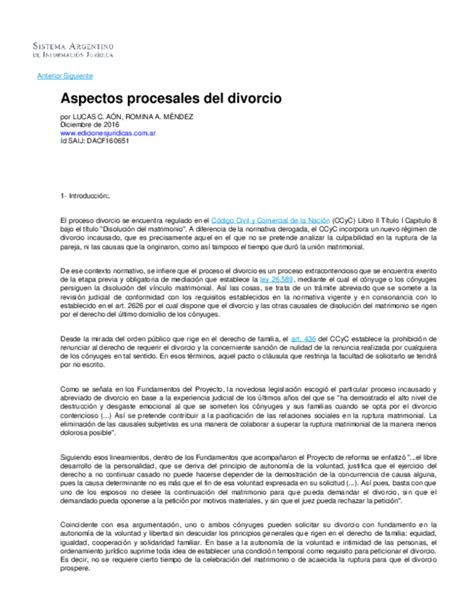 Pdf Aspectos Procesales Del Divorcio