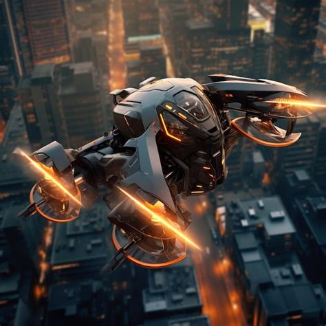 Premium AI Image | Futuristic drone motorcycle flies across a dense Ai ...