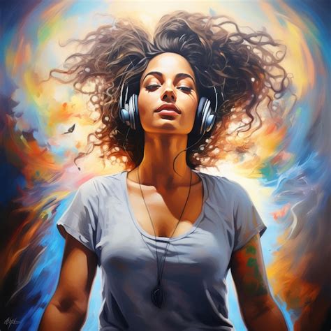 Premium Vector Young Woman Dancing In Headphones Mixed Media Young