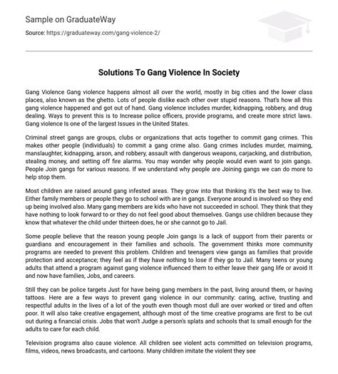 ⇉solutions To Gang Violence In Society Essay Example Graduateway