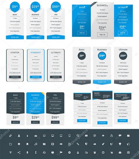 Conjunto De Plantillas De Diseño De Tablas De Precios Para Sitios Web Y Aplicaciones Planes De