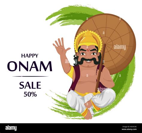 King Mahabali sitting and holding umbrella. Happy Onam festival in ...