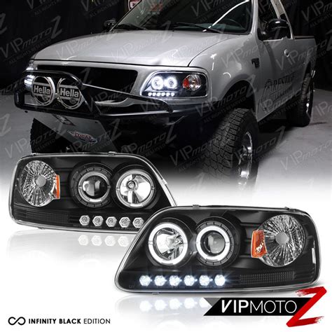 Black Dual Led Halo Ring Projector Lamp Headlight For Ford F