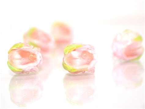 Pink Powder Rosebud Beads Blush Pink Floral Lampwork Diy Etsy