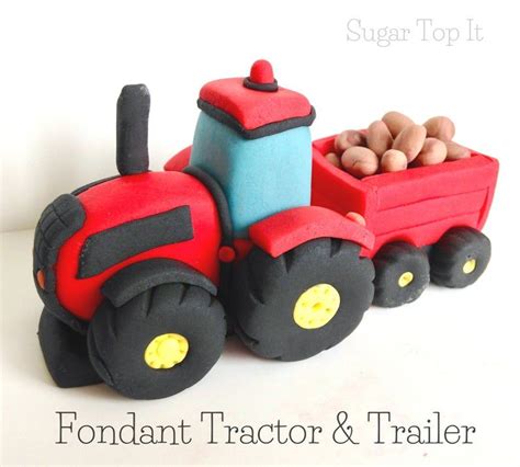 Farmer Tractor Cake Topper Fondant Tractor Trailer Farmer Etsy