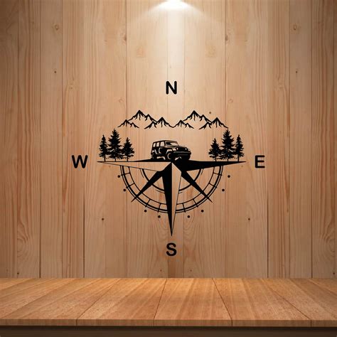 Car Mountains Tree Compass Svg File Compass Mountain Etsy