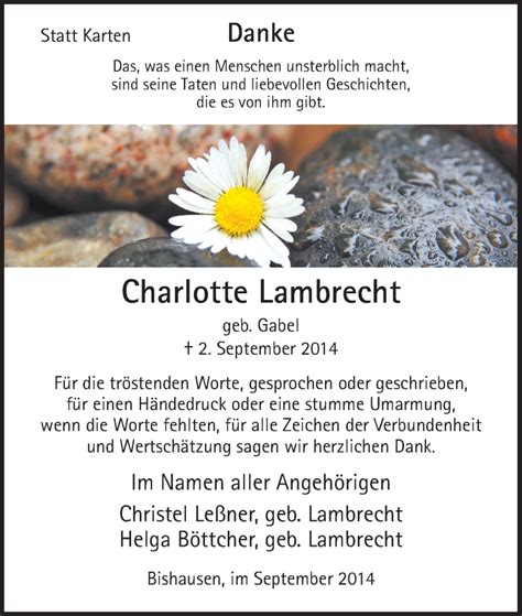 Traueranzeigen Von Charlotte Lambrecht Trauer HNA De