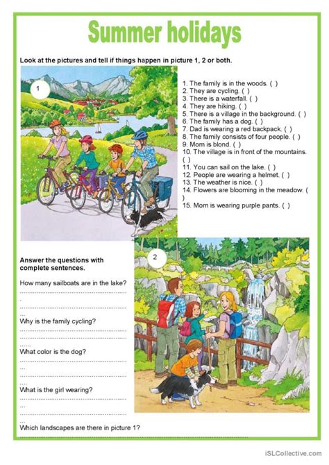 Picture Description Summer Holiday English Esl Worksheets Pdf And Doc