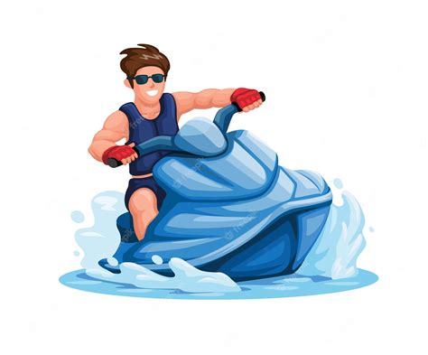 Premium Vector Man Riding Jet Ski Water Sport Character Cartoon