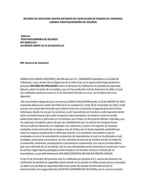 Carta Nuevo Recurso De Apelacion Contra Dictamen De Calificacion De