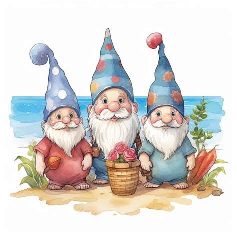 Premium Ai Image There Are Three Gnomes Standing On The Beach With A