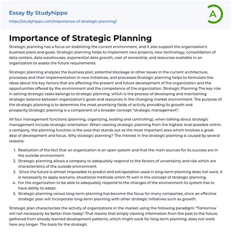 Importance Of Strategic Planning Essay Example Studyhippo