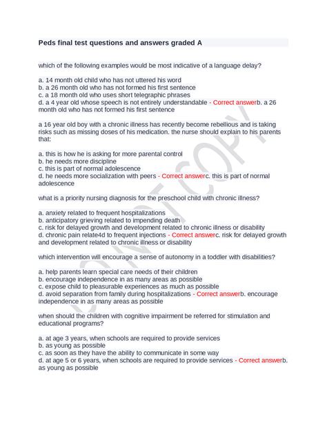 Peds Final Test Questions And Answers Already Graded A Exams Nursing