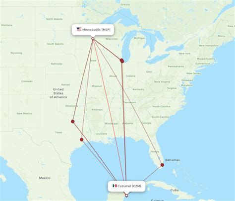 All Flight Routes From Minneapolis To Cozumel Msp To Czm Flight Routes