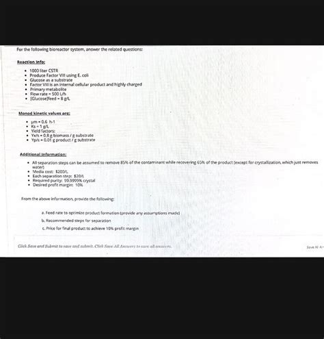 For the following bioreactor system, answer the | Chegg.com 