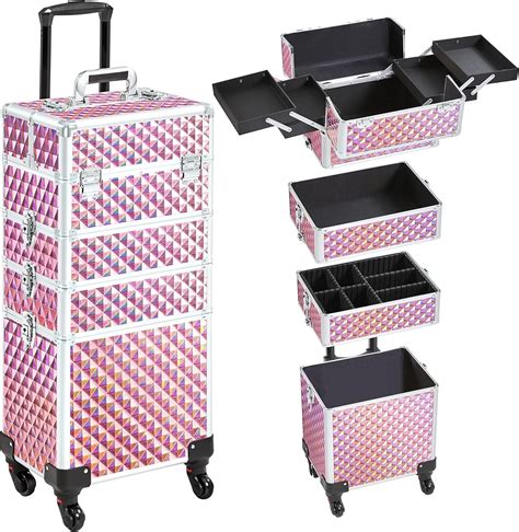 Yaheetech 4 In 1 Cosmetic Case With Wheels And Drawers Pink Pink 34 X