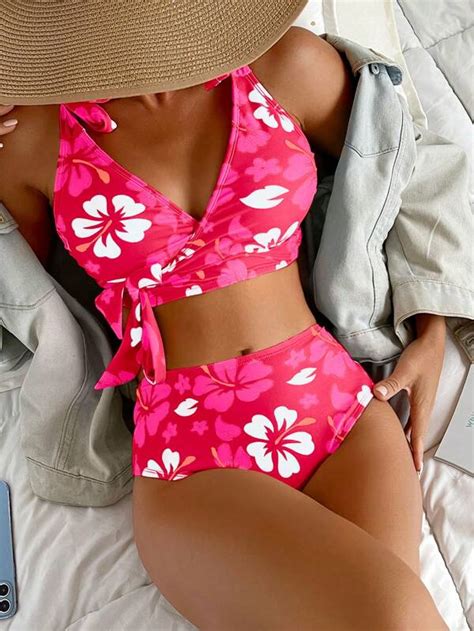 SHEIN Swim Vcay Floral Print Knot Side Bikini Swimsuit SHEIN USA