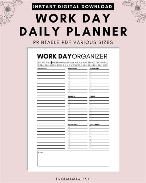 Work Checklist Template Work Day Organizer Planner Page Work | Etsy