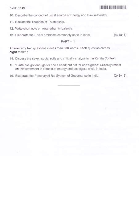 Kannur University M S W Optional B Rucd Third Semester Gandhian Philosophy Of Community