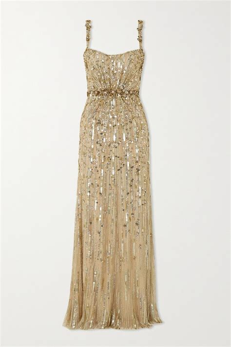 JENNY PACKHAM Bright Gem Embellished Tulle Gown Sparkly Gown Tulle