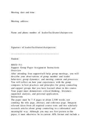 HSCO 511Support Group Attendance Assignment FormMeeting 1 PDF